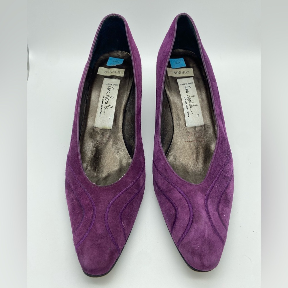 Ana Bonilla Purple Suede Low Heel Pumps Made in Spain Size 7.5